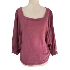 Akemi Kin Rose Pink Anthropologie 3/4 Sleeve Square Neck Women's Top  XS | 22-10
